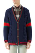Men's Gucci Web Cable Knit Wool Cardigan
