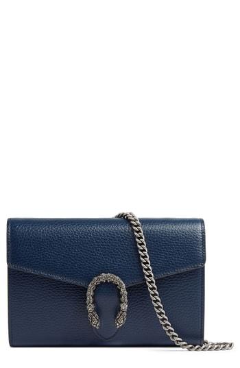 Women's Gucci Dionysus Leather Wallet On A Chain - Blue