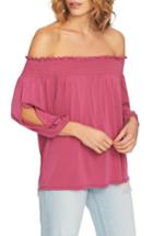 Women's 1.state Slit Sleeve Smocked Off The Shoulder Top, Size - Pink