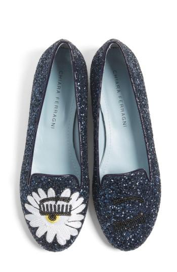 Women's Chiara Ferragni Flirting Daisy Glitter Flat Us / 38eu - Blue