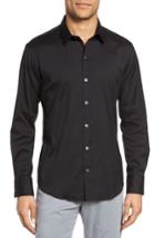 Men's Zachary Prell Mulberry Trim Fit Stretch Poplin Shirt, Size - Black