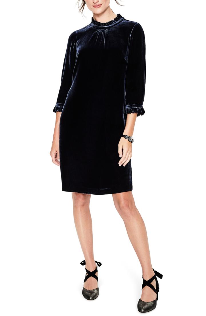 Women's Boden Adora Velvet Frill Detail Dress - Grey