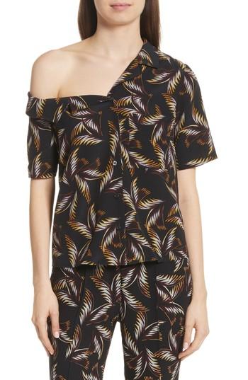 Women's A.l.c. Josephine One Shoulder Print Silk Blouse - Black