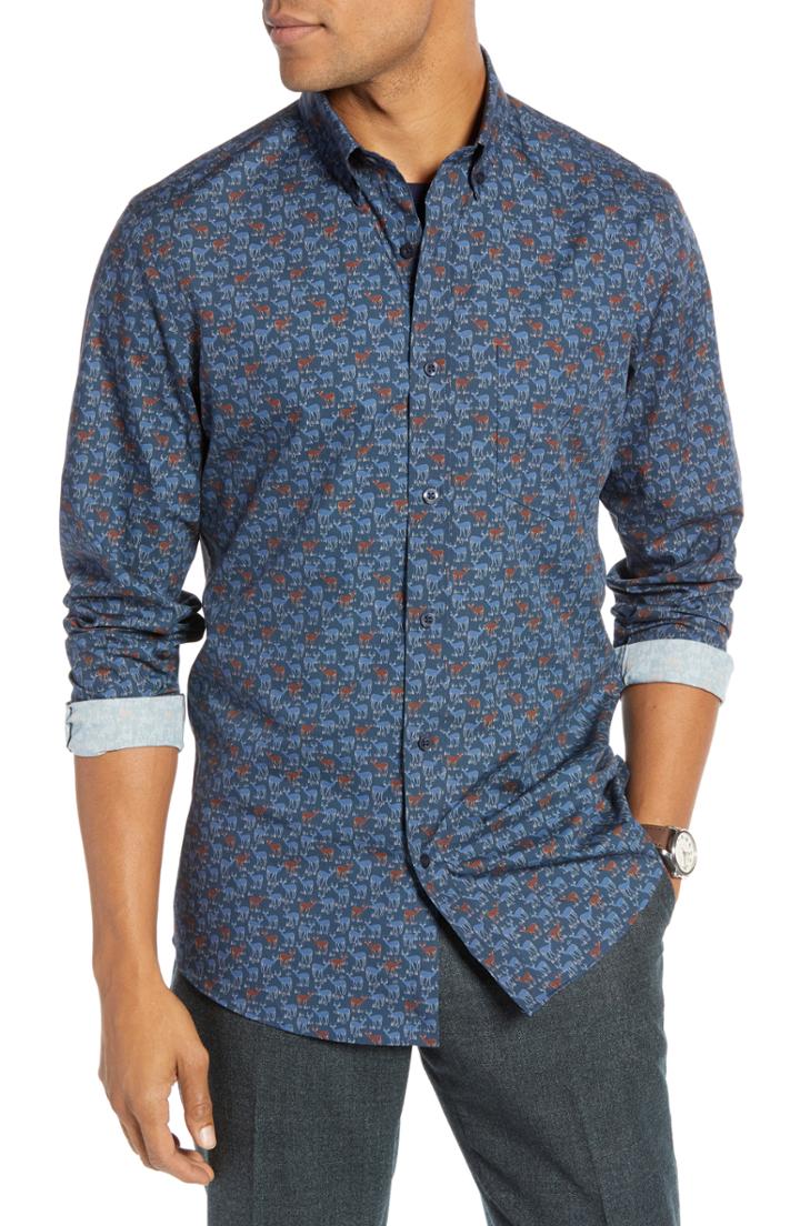 Men's 1901 Print Long Sleeve Trim Fit Sport Shirt - Blue