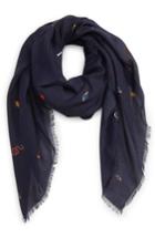 Men's Gucci Mix Icon Print Wool Scarf, Size - Blue