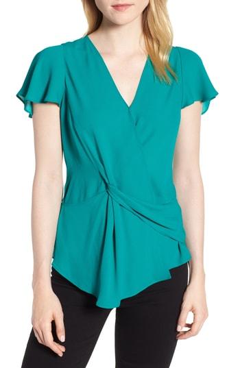 Women's Trouve Knot Front Blouse, Size - Blue/green