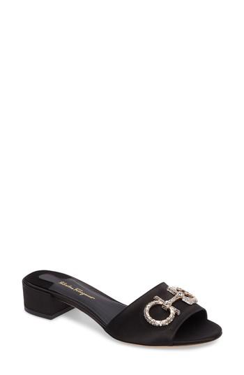 Women's Salvatore Ferragamo Crystal Logo Sandal .5 B - Black
