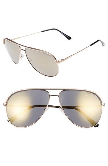 Women's Tom Ford 'erin' 61mm Aviator Sunglasses - Rose Gold/ Smoke Gold