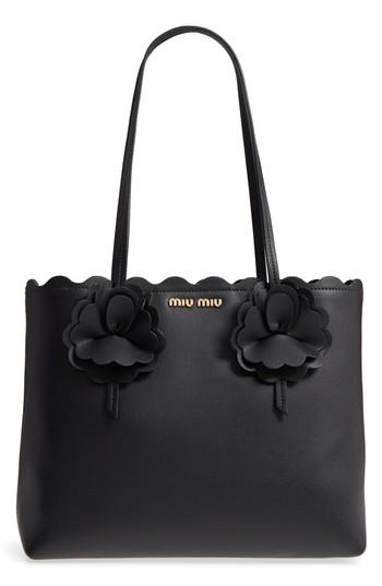 Miu Miu Flower Embellished Grainy Calfskin Tote -