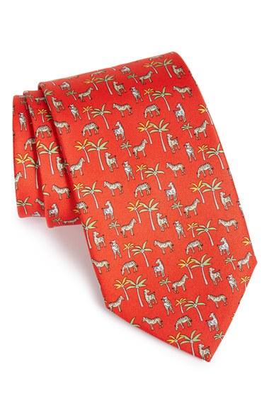 Men's Salvatore Ferragamo Zebra Print Silk Tie, Size - Red
