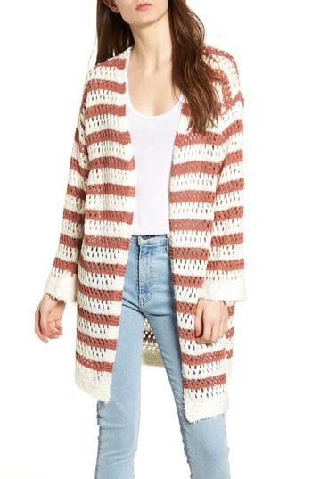 Women's Moon River Stripe Crochet Cardigan - Pink