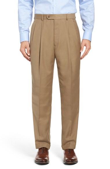 Men's Linea Naturale Pleated Microfiber Dress Pants - Brown