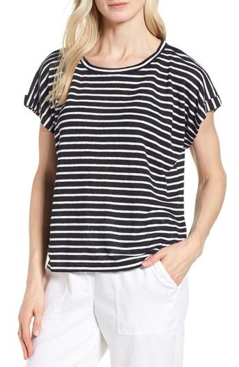 Women's Eileen Fisher Stripe Boxy Organic Linen Top, Size - Black