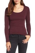 Petite Women's Caslon 'melody' Long Sleeve Scoop Neck Tee P - Burgundy