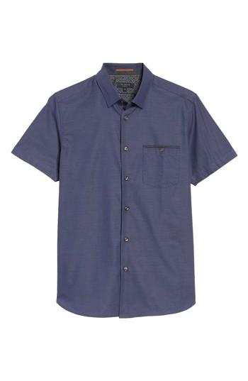 Men's Ted Baker London Dotdots Trim Fit Dot Short Sleeve Sport Shirt (l) - Blue