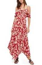 Women's Topshop Floral Handkerchief Hem Maternity Maxi Dress Us (fits Like 2-4) - Burgundy