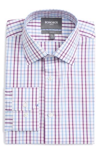 Men's Bonobos Jetsetter Slim Fit Check Dress Shirt 33 - Purple