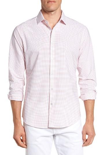 Men's Mizzen+main Norwalk Windowpane Performance Sport Shirt R - Red