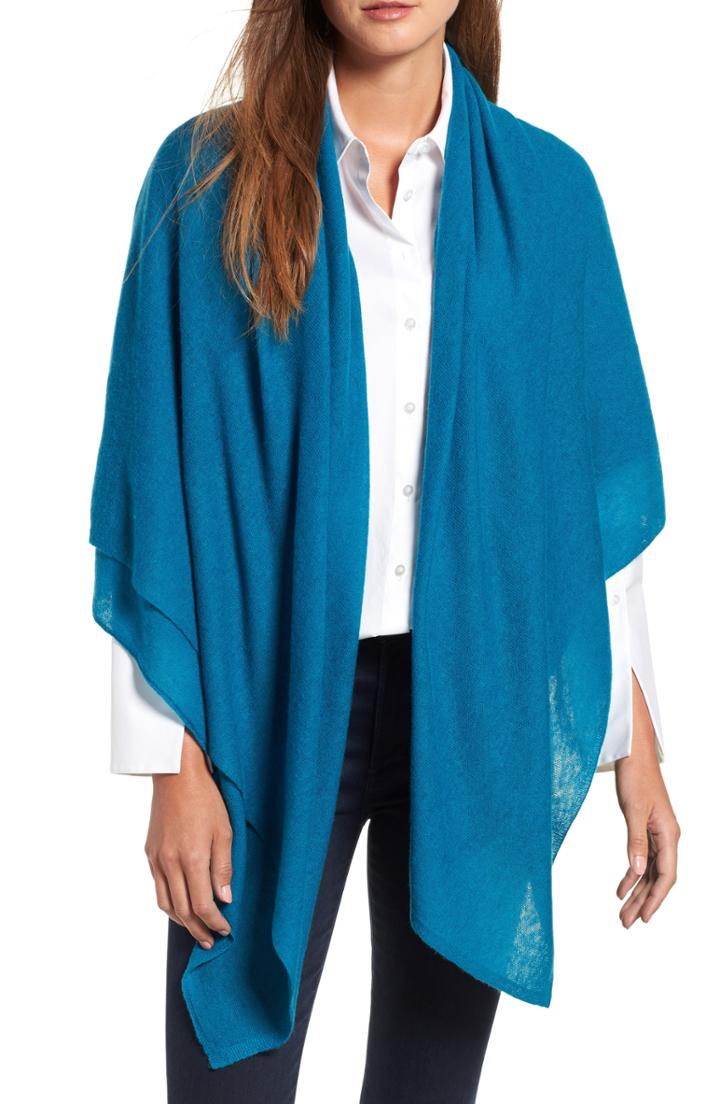 Women's Halogen Lightweight Cashmere Scarf, Size - Blue/green