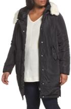 Women's Lost Ink Puffer Coat With Faux Fur Trim