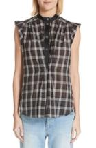 Women's Marc Jacobs Ruffle Detail Patchwork Plaid Blouse - Black