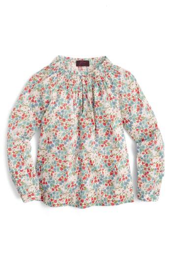 Petite Women's J.crew Liberty Poppy Print Smocked Top P - Red