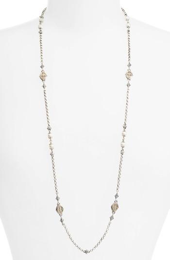 Women's Konstantino Etched Sterling Station Necklace With Genuine Pearl