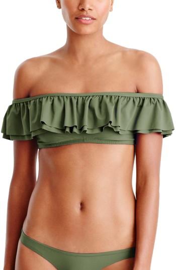 Women's J.crew Off The Shoulder Ruffle Bikini Top - Green