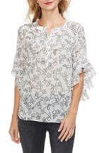 Women's Vince Camuto Flutter Sleeve Floral Henley Shirt, Size - Ivory