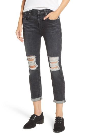 Women's 7 For All Mankind Josefina Destroyed High Waist Jeans - Black