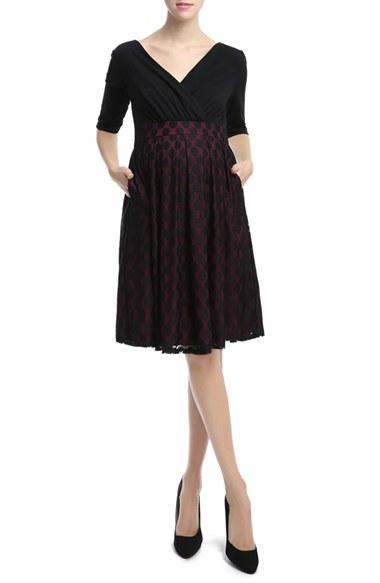 Women's Kimi And Kai 'liliana' Polka Dot Lace Maternity Dress - Black