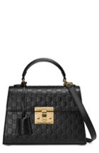 Gucci Small Padlock Top Handle Signature Leather Bag - Black