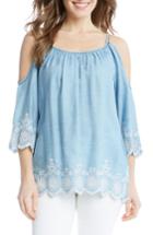 Women's Karen Kane Embroidered Chambray Cold Shoulder Top