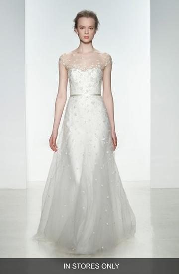 Women's Christos Bridal 'ellie' Embellished Illusion Neck Tulle Gown