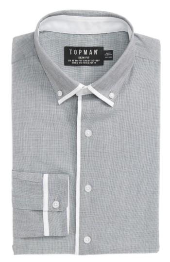 Men's Topman Leeson Slim Fit Smart Shirt, Size - Grey
