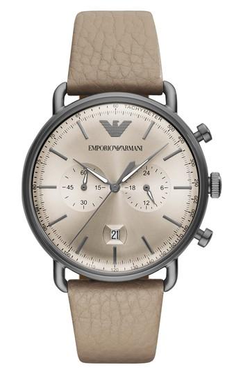 Men's Emporio Armani Leather Strap Chronograph Watch, 43mm