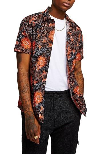 Men's Topman Floral Print Shirt - Orange