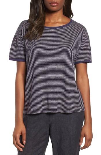 Women's Eileen Fisher Stripe Boxy Hemp & Organic Cotton Tee - Blue