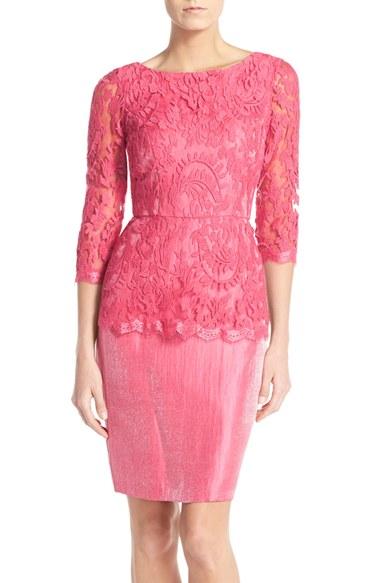 Women's Adrianna Papell Floral Embroidered Peplum Sheath - Coral