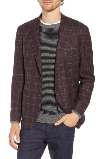 Men's Culturata Trim Fit Windowpane Wool & Cashmere Sport Coat R - Red
