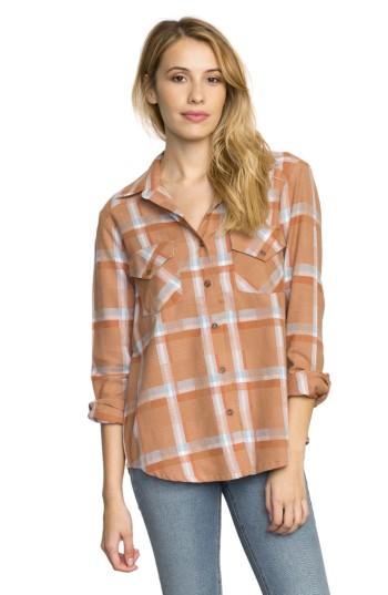 Women's Rvca Plaid Flannel Shirt - Orange