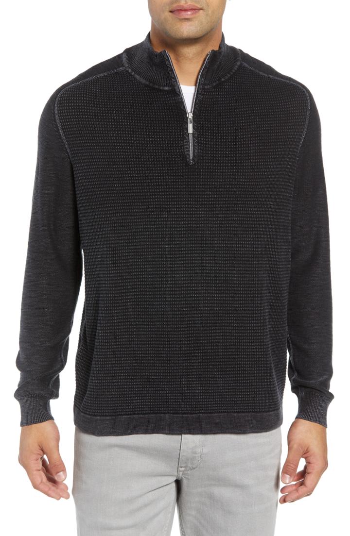 Men's Tommy Bahama Island Tide Half Zip Pullover, Size - Black