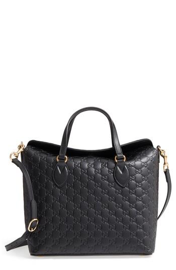 Gucci Linea A Bee Foldover Satchel - Black