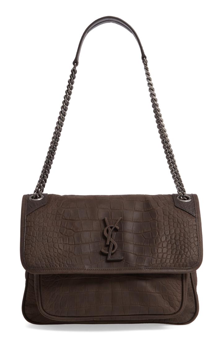 Saint Laurent Medium Niki Croc-embossed Shoulder Bag -