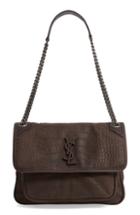 Saint Laurent Medium Niki Croc-embossed Shoulder Bag -