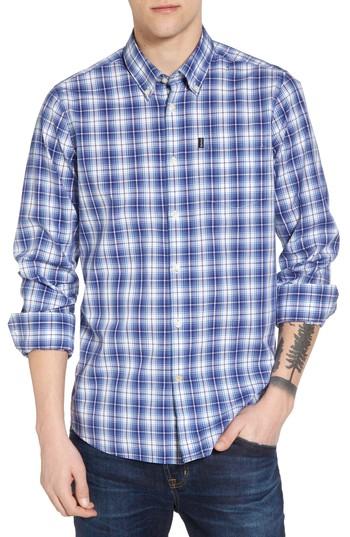 Men's Barbour Leo Trim Fit Plaid Sport Shirt - Blue