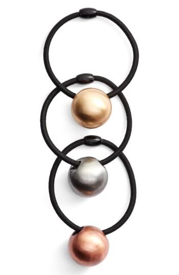 Tasha 3-pack Ball Charm Ponytail Holders, Size - Black