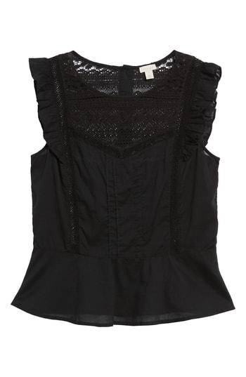 Women's Hinge Mixed Lace Peplum Top, Size - Black