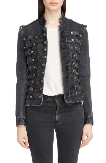 Women's Saint Laurent Spencer Denim Officer Jacket - Black