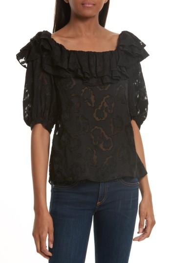 Women's Rebecca Taylor Ruffle Jacquard Top - Black